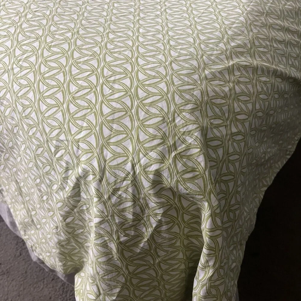 West Elm ChainInterlocking Geometric Sage Green Duvet Cover King 100% Cotton